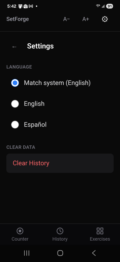 SetForge change app settings screen